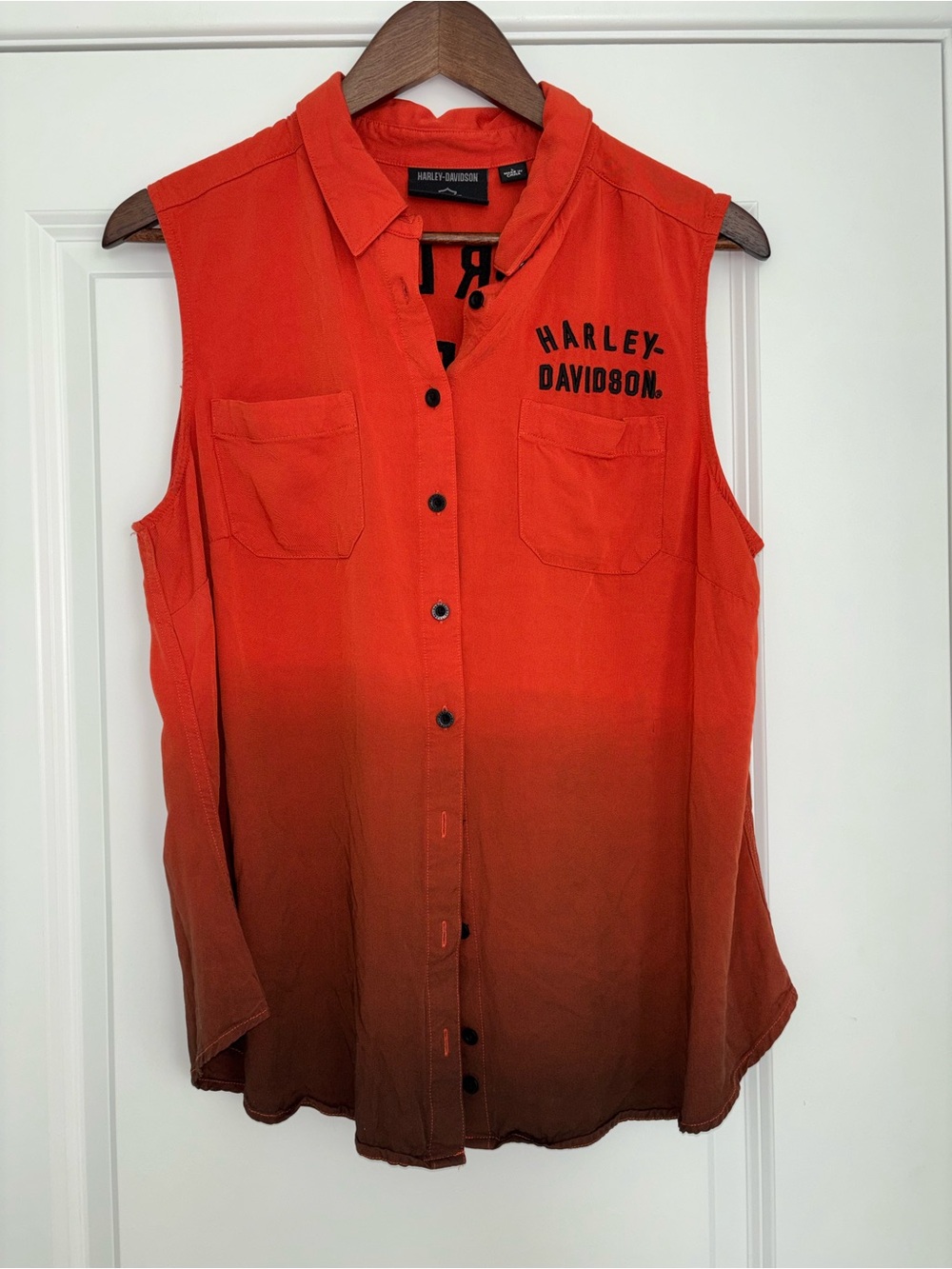 Harley Davidson Forever Henley Dip Dyed Sleeveless Ombré Moto Shirt